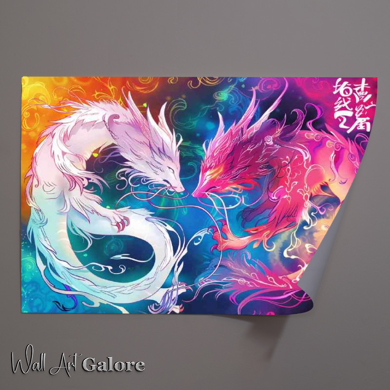 Buy Unframed Poster : (Two ethereal Dragons one white and the other pink)