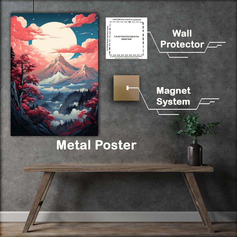 Buy Metal Poster : (Sakura Splendor Japans Cherry Blossoms and Mountains)