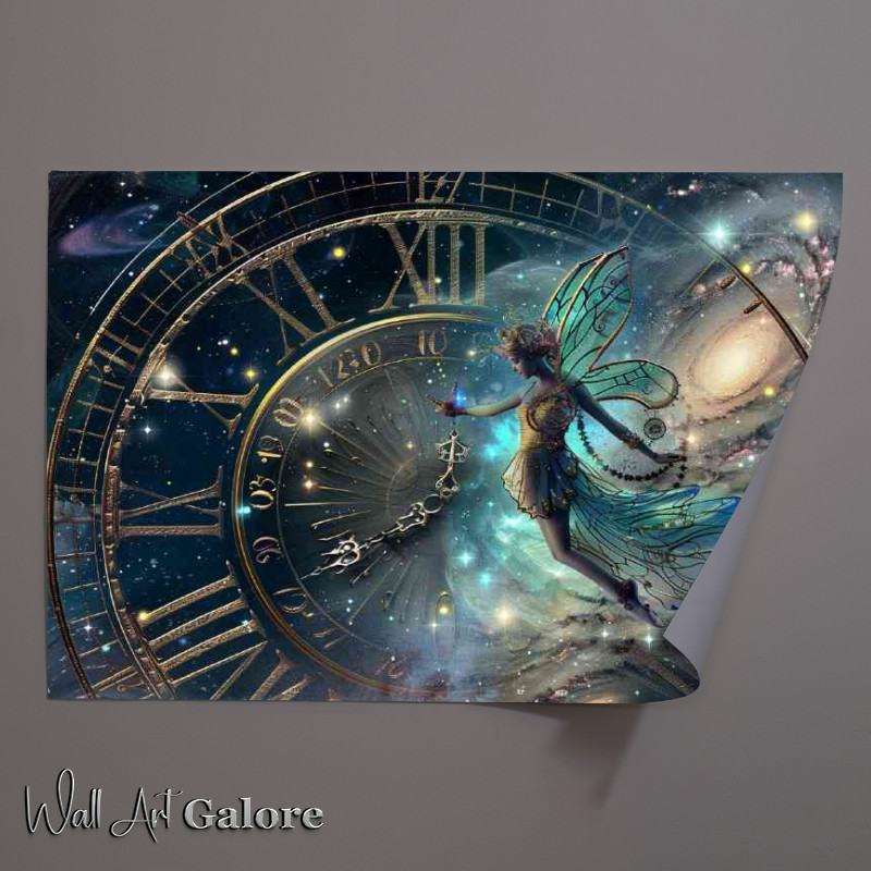 Buy Unframed Poster : (Whimsical scene of an ethereal fairy with world clock)