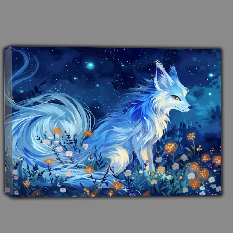 Buy Canvas : (White Fox with long blue fur glowing tail)