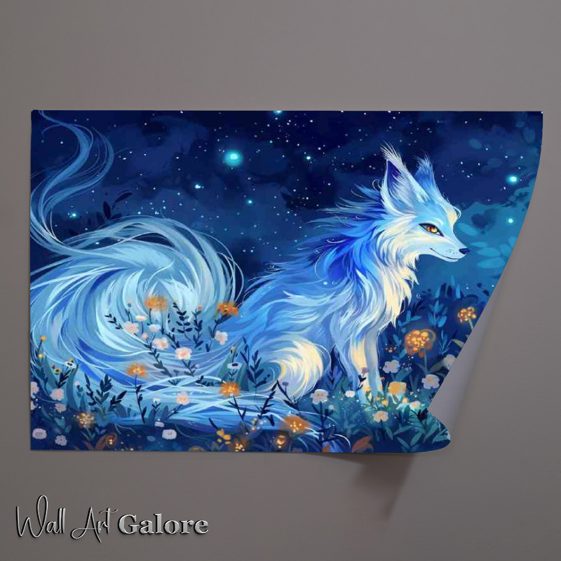 Buy Unframed Poster : (White Fox with long blue fur glowing tail)