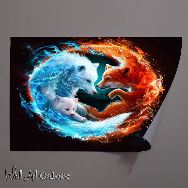 Buy Unframed Poster : (Yin Yang blue wolf and red fox and polar bear)