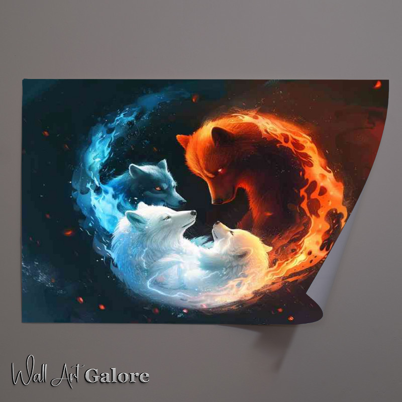 Buy Unframed Poster : (Yin Yang blue wolf and red polar bear)