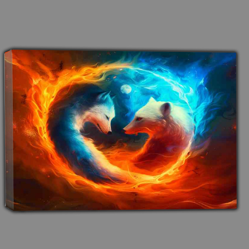 Buy Canvas : (Yin Yang symbol blue wolf and red polar bear)