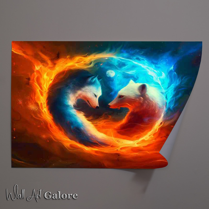 Buy Unframed Poster : (Yin Yang symbol blue wolf and red polar bear)