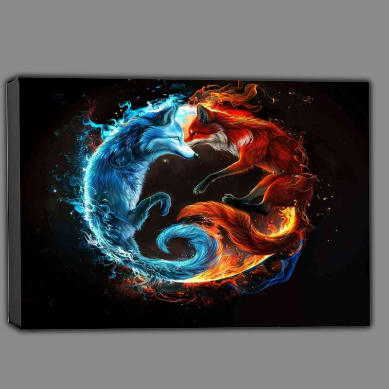 Buy Canvas : (Yin yang symbol with a blue wolf and red fox)