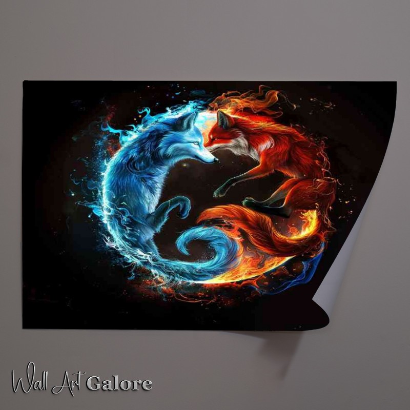 Buy Unframed Poster : (Yin yang symbol with a blue wolf and red fox)