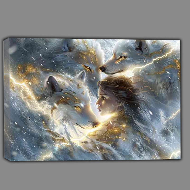 Buy Canvas : (young girl three white wolves)