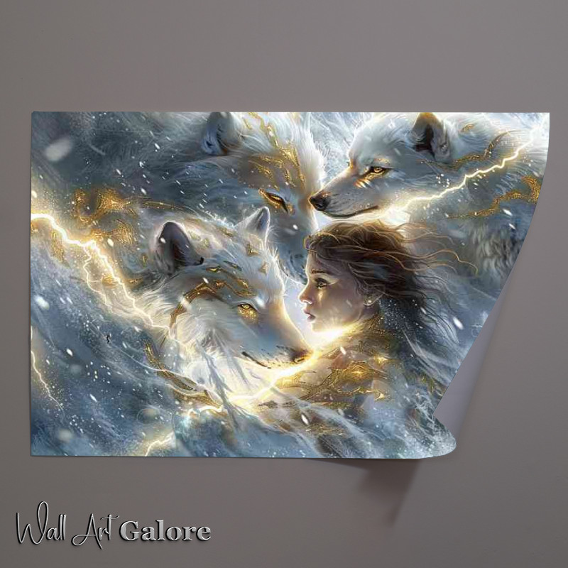 Buy Unframed Poster : (young girl three white wolves)