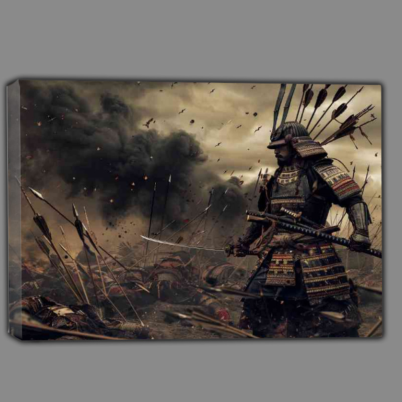 Buy Canvas : (Ancient Japanese warrior in full armor on the field)