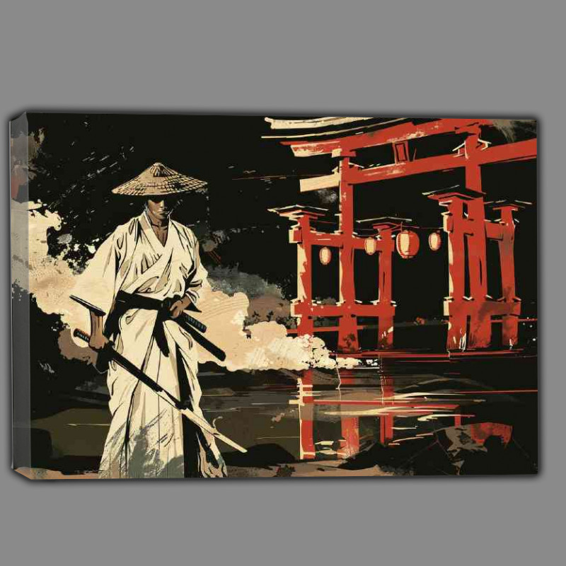 Buy Canvas : (Japanese Samurai holding a katana sword wearing a white art)