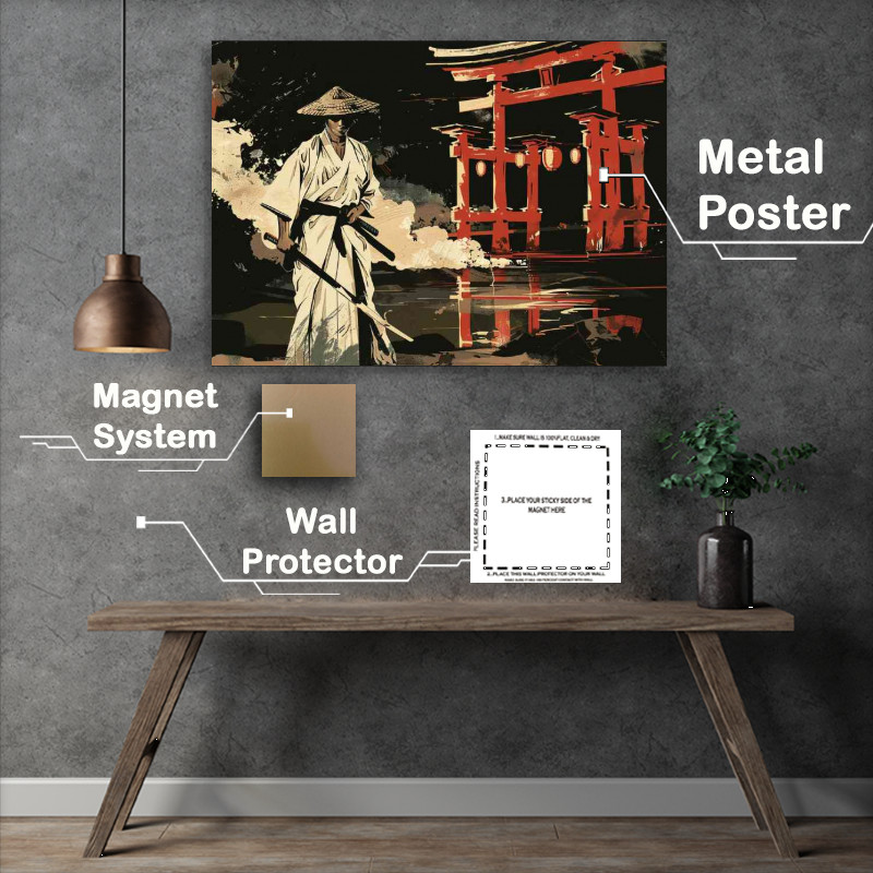 Buy Metal Poster : (Japanese Samurai holding a katana sword wearing a white art)