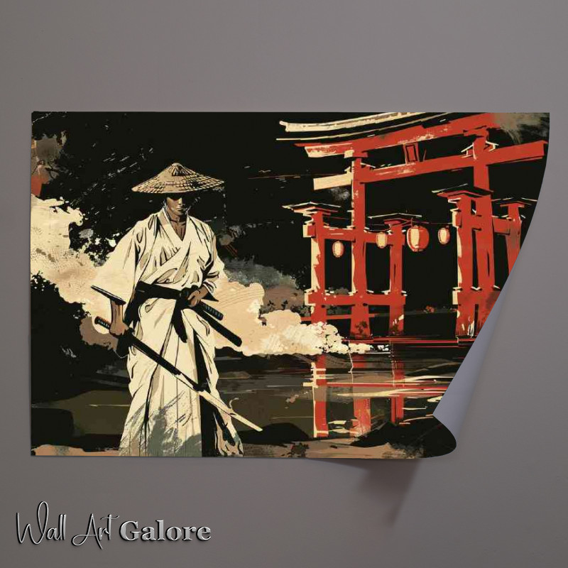 Buy Unframed Poster : (Japanese Samurai holding a katana sword wearing a white art)