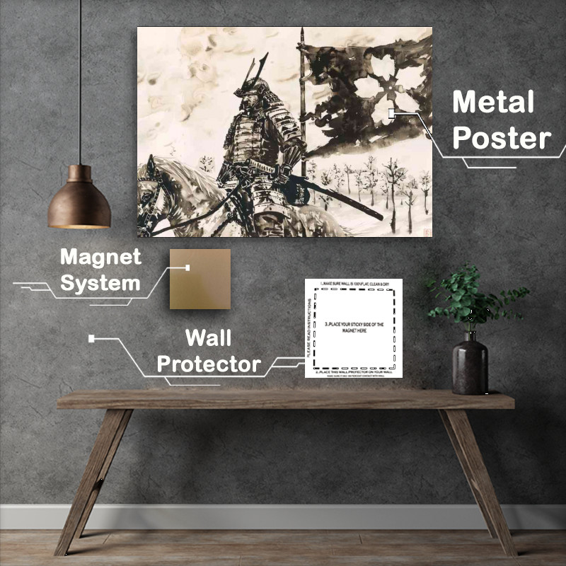 Buy Metal Poster : (Japanese an armored Samurai on Horse poster art)