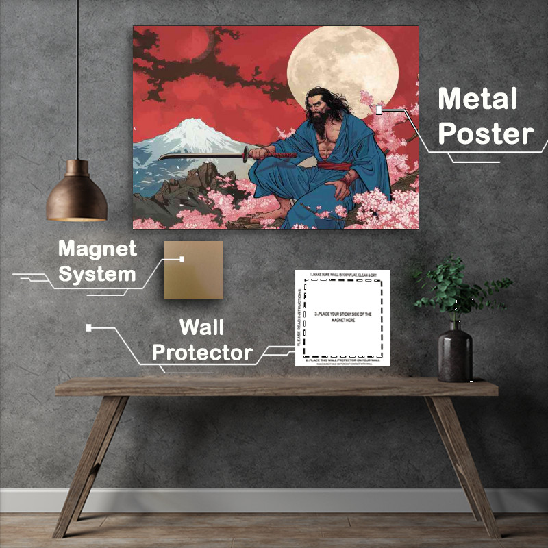 Buy Metal Poster : (Muscular Samurai man with long black hair and beard)