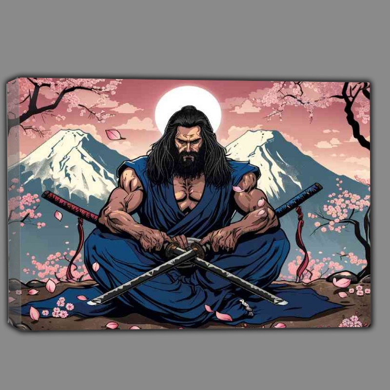 Buy Canvas : (Muscular man with long black hair Samurai poster)