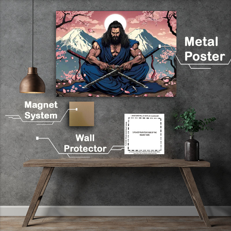 Buy Metal Poster : (Muscular man with long black hair Samurai poster)
