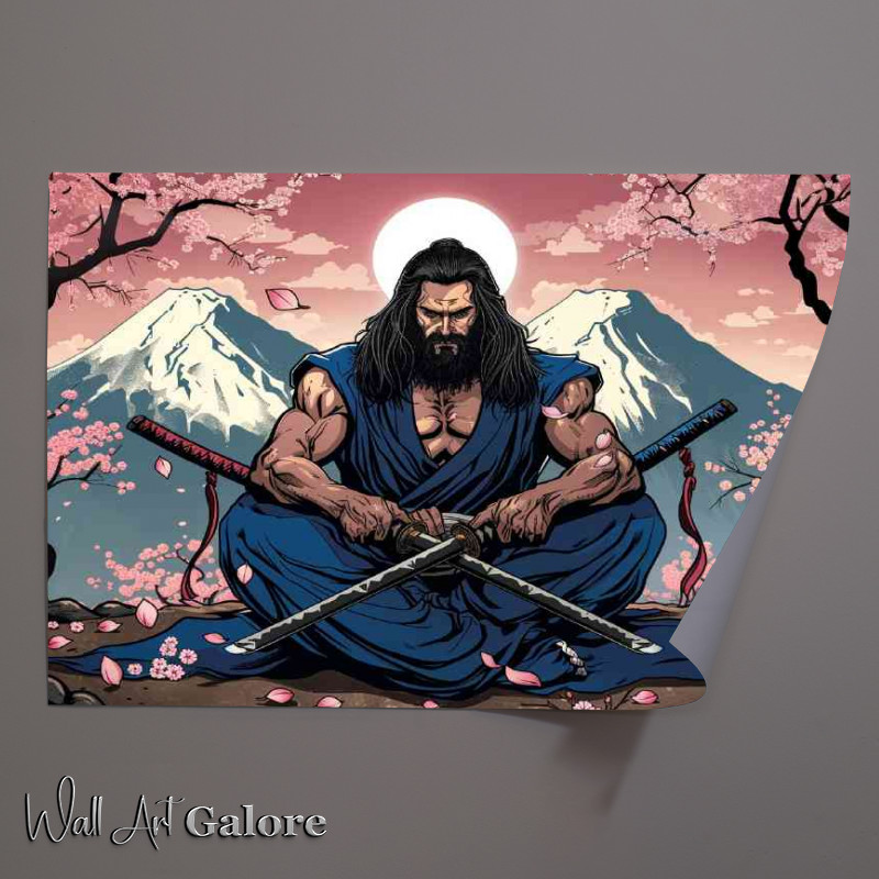 Buy Unframed Poster : (Muscular man with long black hair Samurai poster)