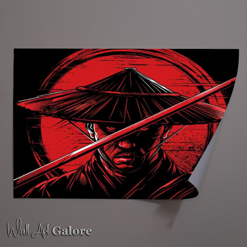Buy Unframed Poster : (Samuari in red with sword and sun)