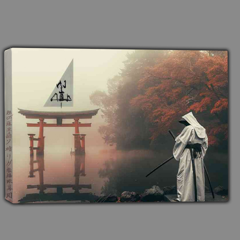 Buy Canvas : (Samurai in white training at the tori gate)