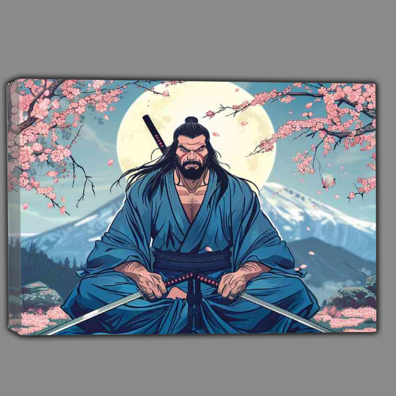 Buy Canvas : (Samurai man with long black hair and beard art)