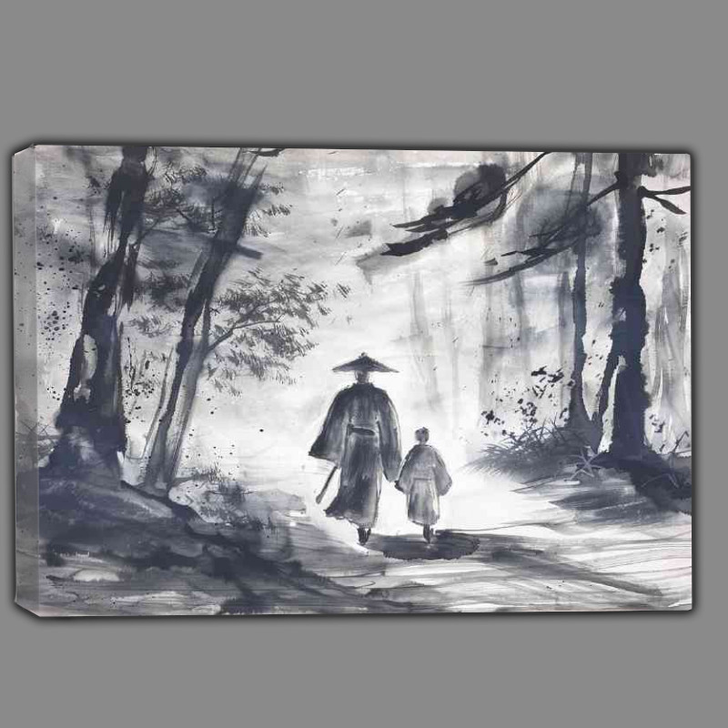 Buy Canvas : (Samurai with his child walking)