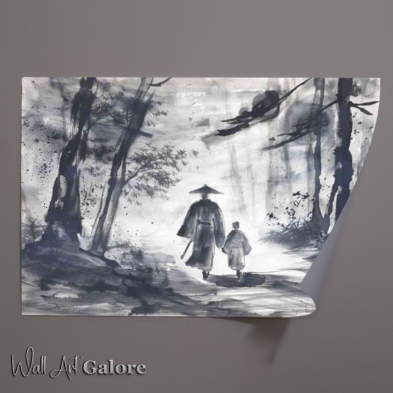 Buy Unframed Poster : (Samurai with his child walking)