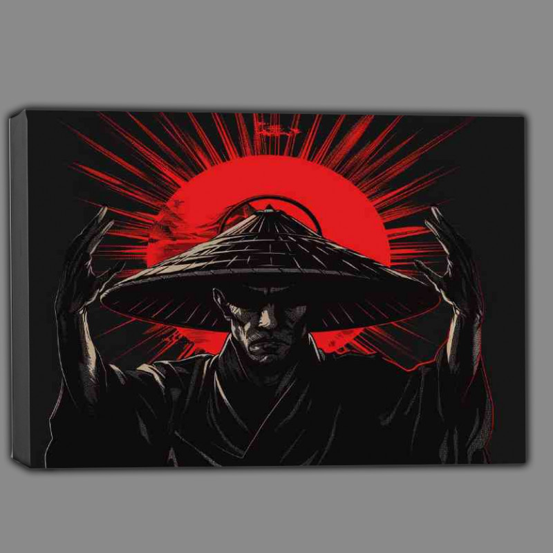 Buy Canvas : (Samurai with his hat on is holding up the red sun)