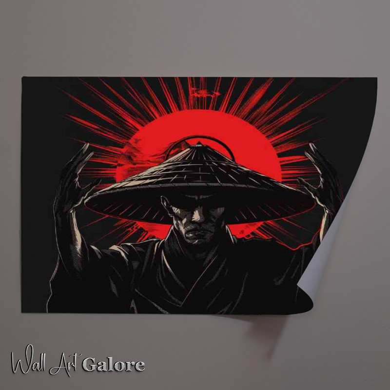 Buy Unframed Poster : (Samurai with his hat on is holding up the red sun)