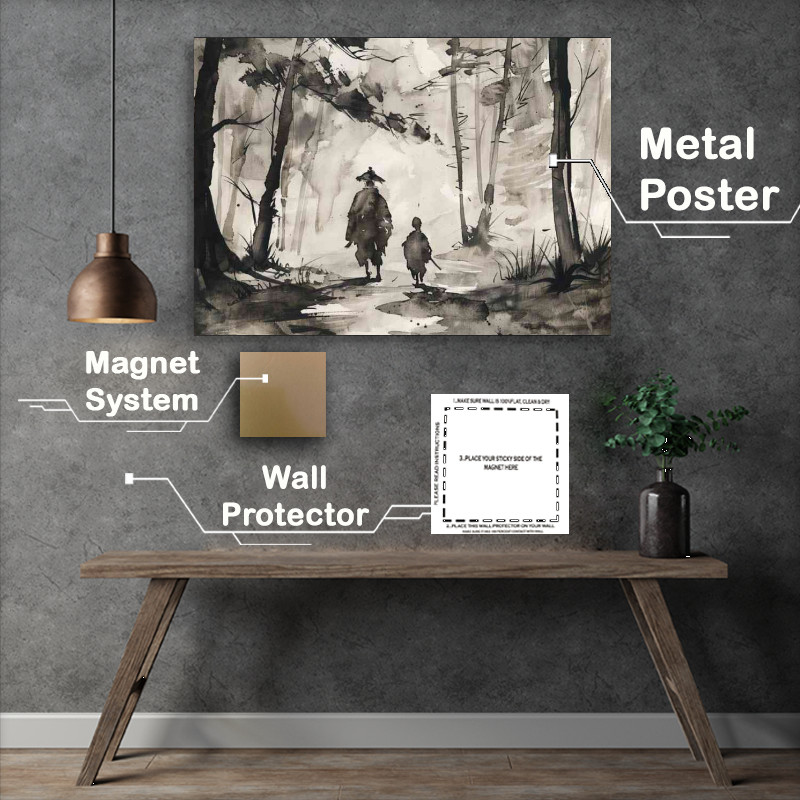 Buy Metal Poster : (Samurai with his son walking in the forest)