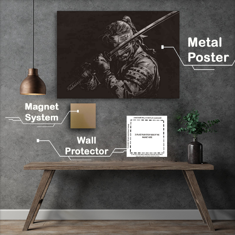 Buy Metal Poster : (Samurai with his sword blindfolded training poster art)