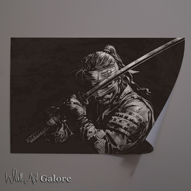 Buy Unframed Poster : (Samurai with his sword blindfolded training poster art)