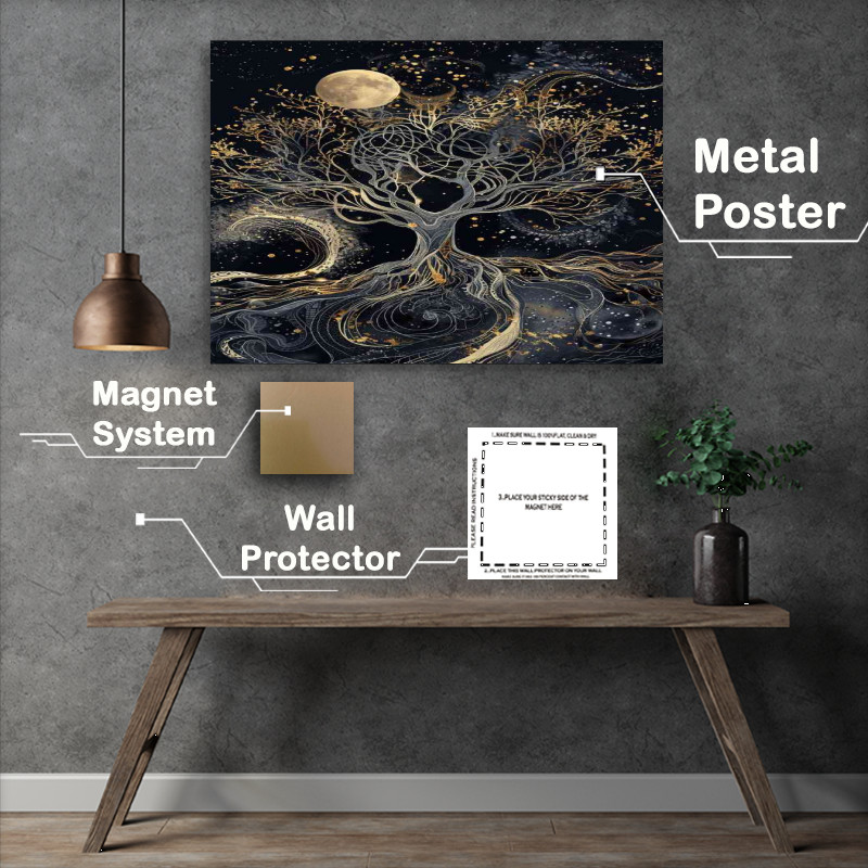 Buy Metal Poster : (Beautiful tree of life with many branches moon)