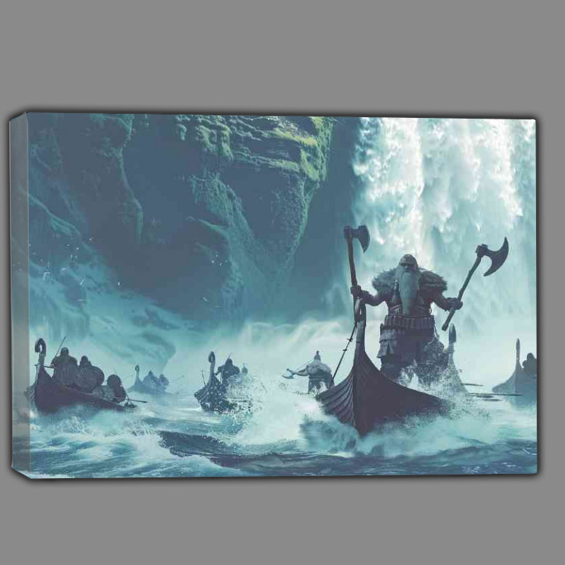 Buy Canvas : (Giant god of the sea stands on top of many Vikings)