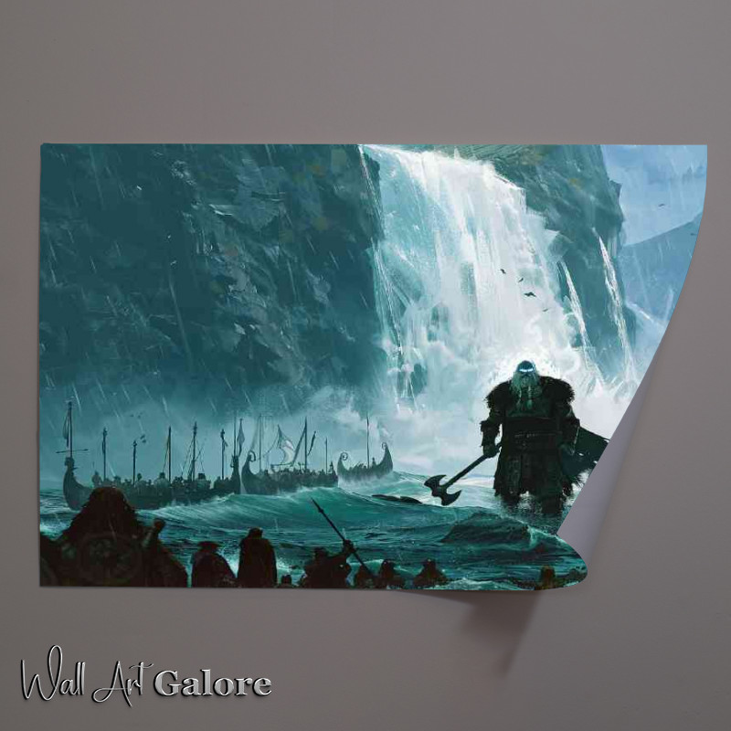 Buy Unframed Poster : (Giant god with glowing eyes stands with Vikings)
