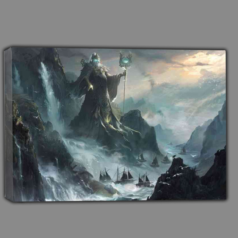 Buy Canvas : (Odin god with glowing eyes protecting viking ships)