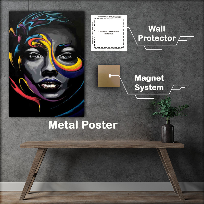 Buy Metal Poster : (Abstract colours on a womans face)
