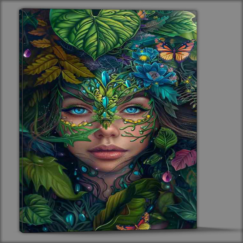 Buy Canvas : (Beautiful girl with intricate green and yellow face)