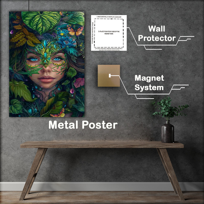 Buy Metal Poster : (Beautiful girl with intricate green and yellow face)