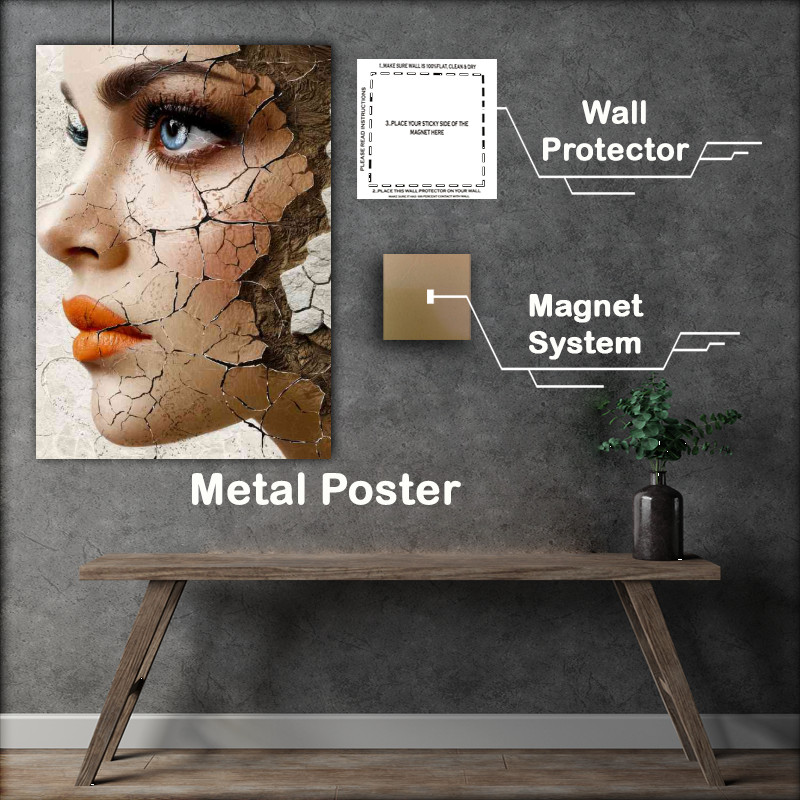 Buy Metal Poster : (Blue eyes womans face cracked)