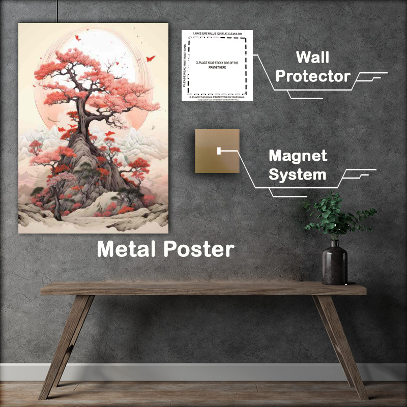Buy Metal Poster : (Tranquil Moments Japanese Mountains and Cherry Blossoms)
