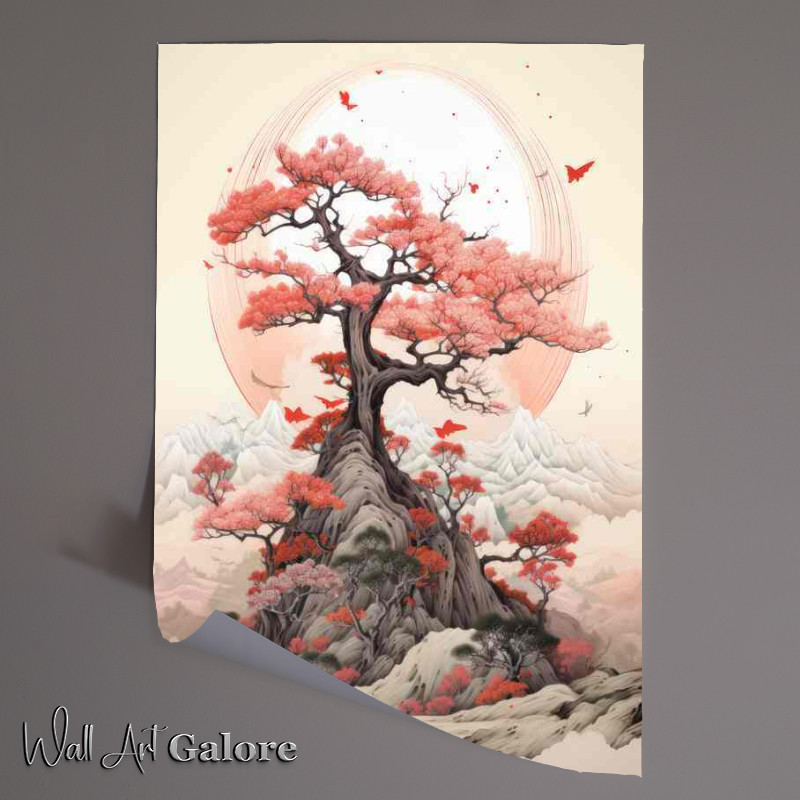 Buy Unframed Poster : (Tranquil Moments Japanese Mountains and Cherry Blossoms)