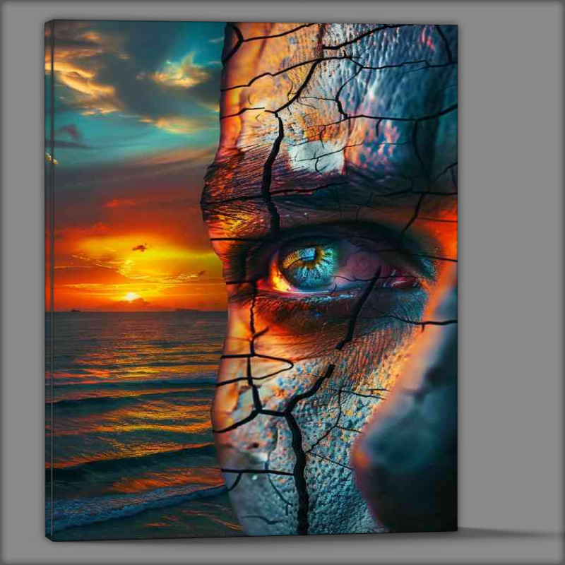 Buy Canvas : (Cracked colourful face with sunset)