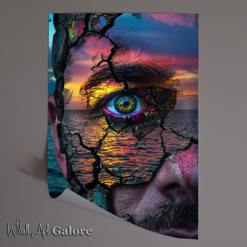 Buy Unframed Poster : (Cracked face ocean behind)
