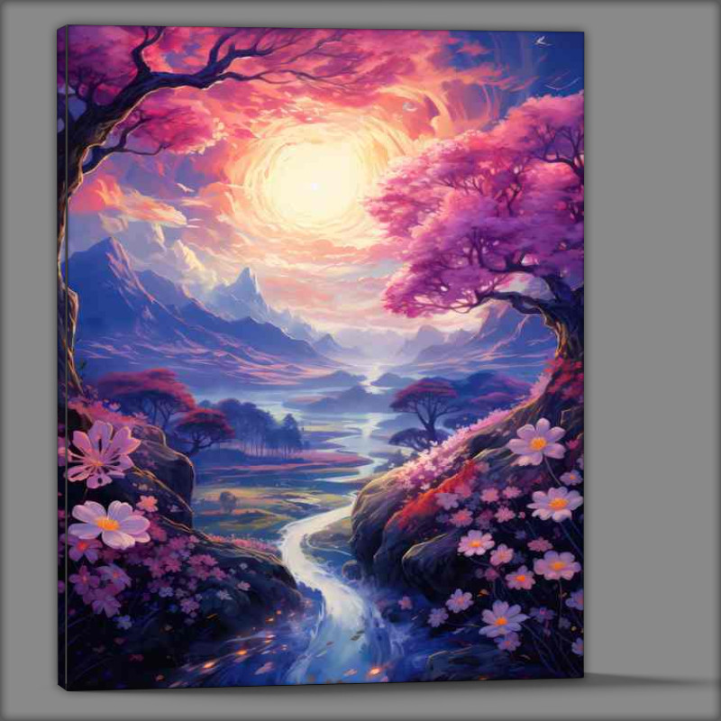 Buy Canvas : (Tranquil Waters and Blooming Trees Japans Scenic Beauty)