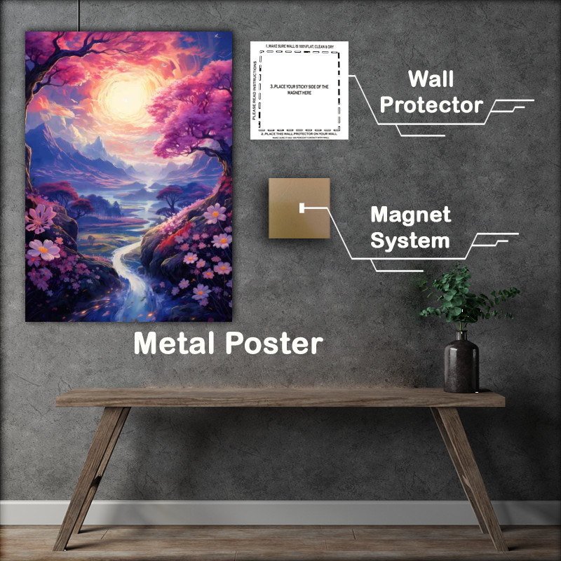 Buy Metal Poster : (Tranquil Waters and Blooming Trees Japans Scenic Beauty)