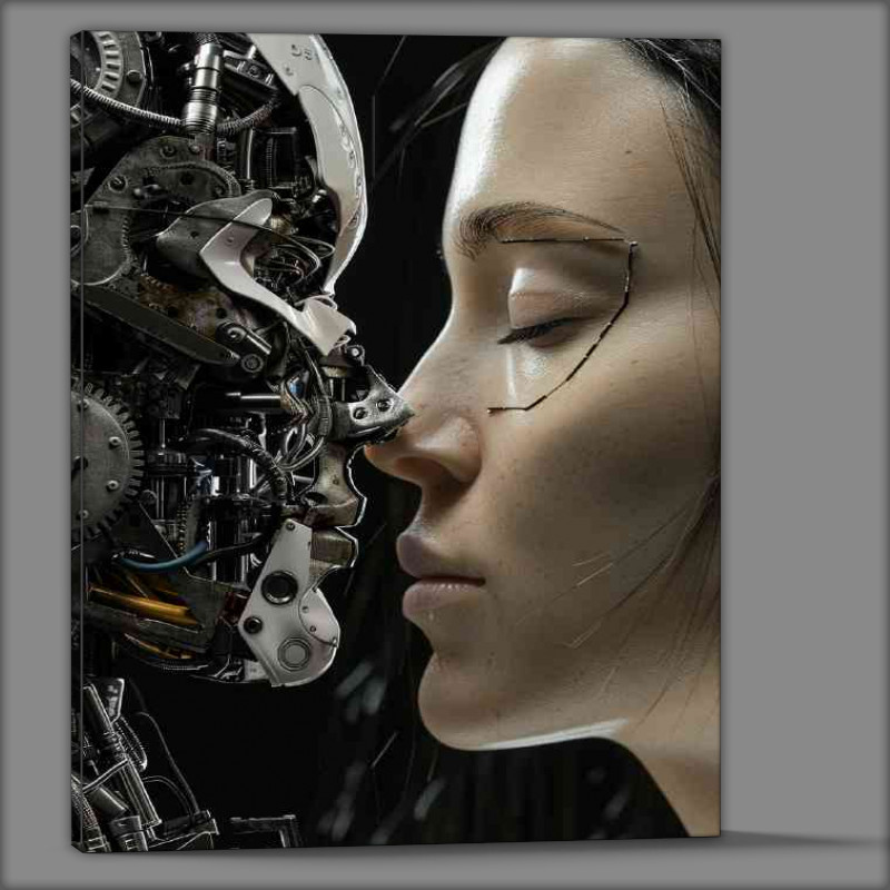 Buy Canvas : (Lady and the mechanical robot faces)