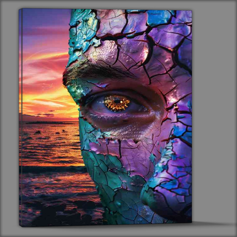 Buy Canvas : (Mans face with ocean and setting sun)