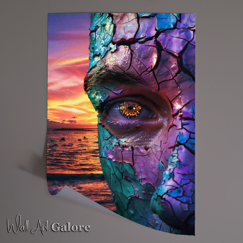 Buy Unframed Poster : (Mans face with ocean and setting sun)