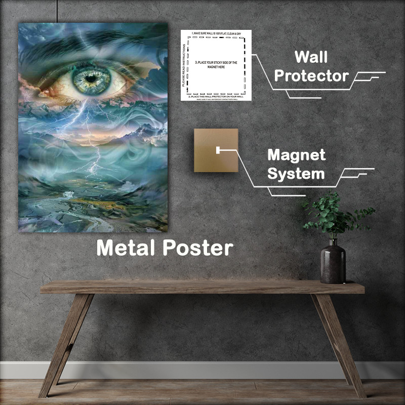Buy Metal Poster : (Surreal eye with blue smoke)